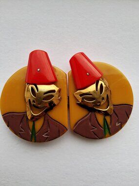Very Rare 1940s Bakelite & Brass Masked Monkey 2 Part Belt Buckle